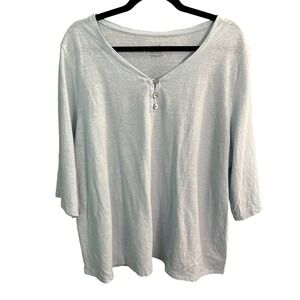 Pure J.Jill Hemp Cotton Henley Shirt Top‎ 2X Light Green Knit Popover Minimalist